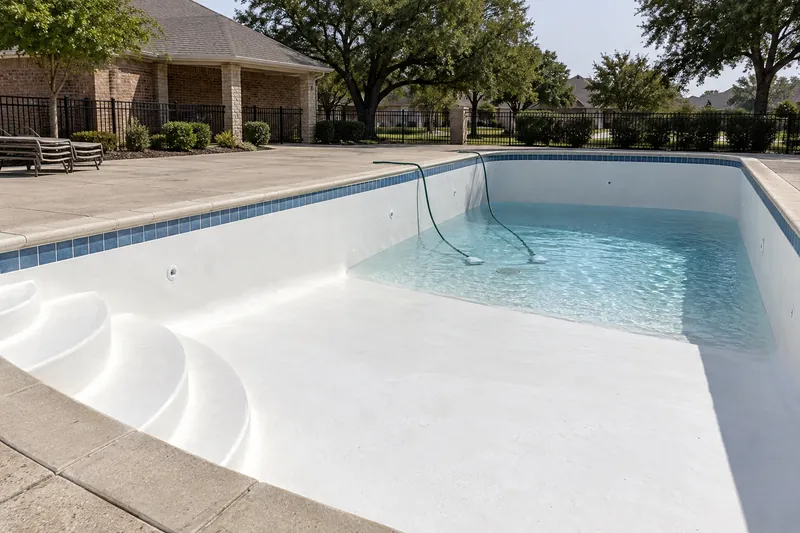 Large community pool refilling over a new white finish