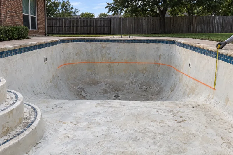Paint line marking a shallower floor level in a diving pool's deep end